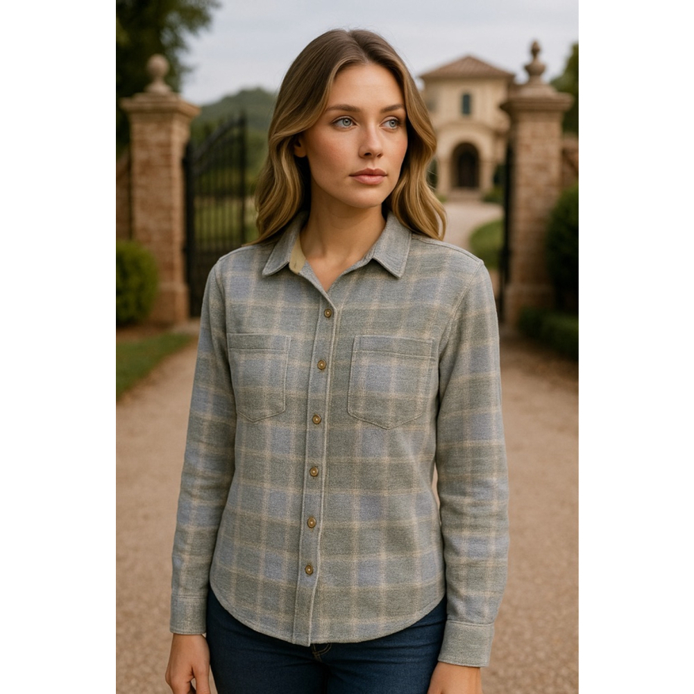 Vintage Lee Riveted Plaid Button-Up Shirt Gray Blue Buttery Soft Cotton Granola